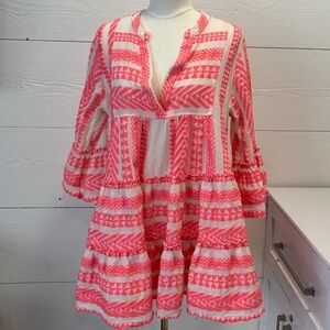 Devotion Twins Pink & White Embroidered Cotton Tiered Dress | Petite L | Greece